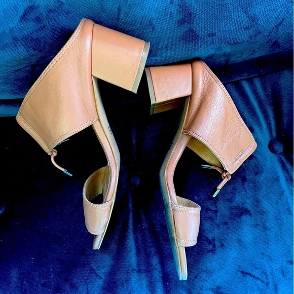 FABIANELLI SOFT LEATHER CHUNKY BLOCK HEEL TAN SLIDE SANDALS SIZE 10 EUC - Picture 2 of 10